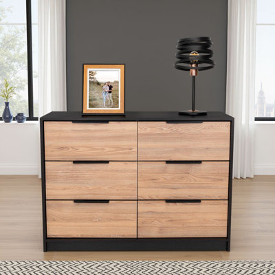 Commode à 6 tiroirs Marion, large commode pour le rangement dans la chambre à coucher 