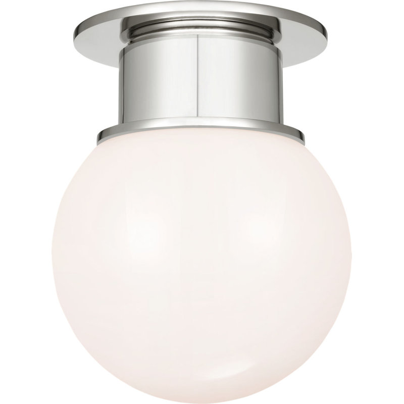 Callan Flush Mount with White Glass Dome, 11" H x 9" W x 9" D, Polished Nickel
