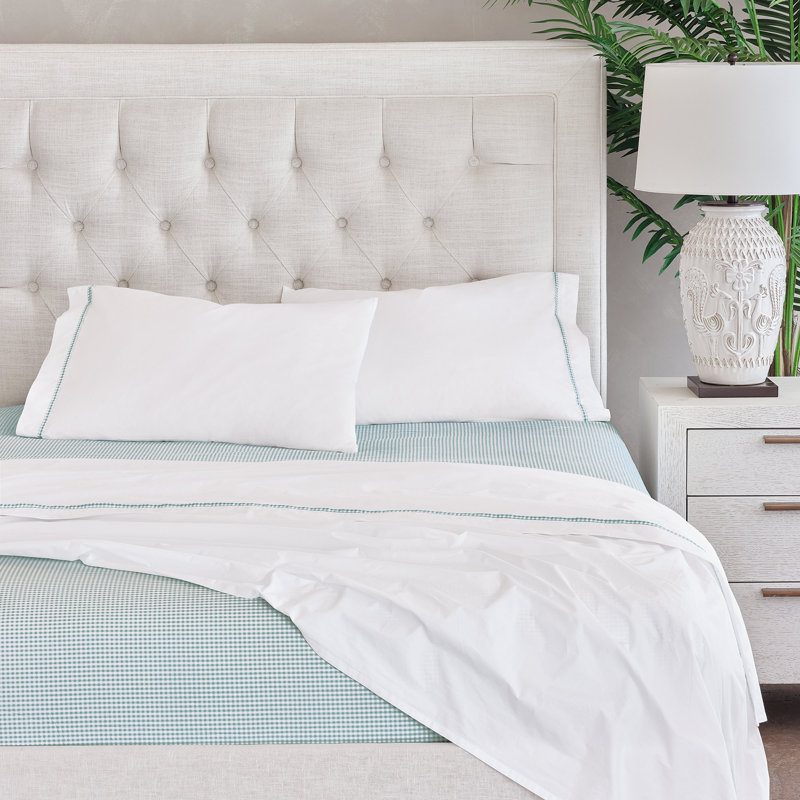 Malaya Egyptian Cotton Percale Gingham Sheet Set, Sea, Twin