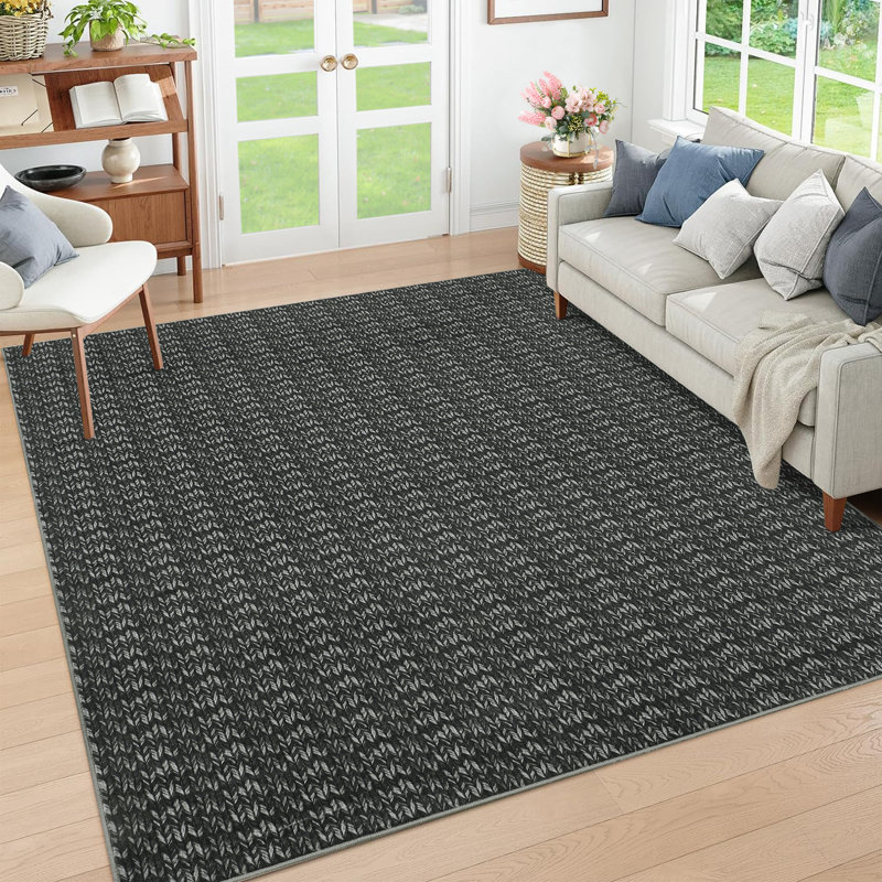 Braided Print Machine Washable Rug with Rubber Backing for Living Room Non-Slip Dining Room Rug Easy-Cleaning Floor Carpet for Bedroom