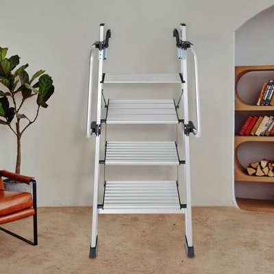 4 Step Stool Folding Step Ladder with Adjustable Handrail