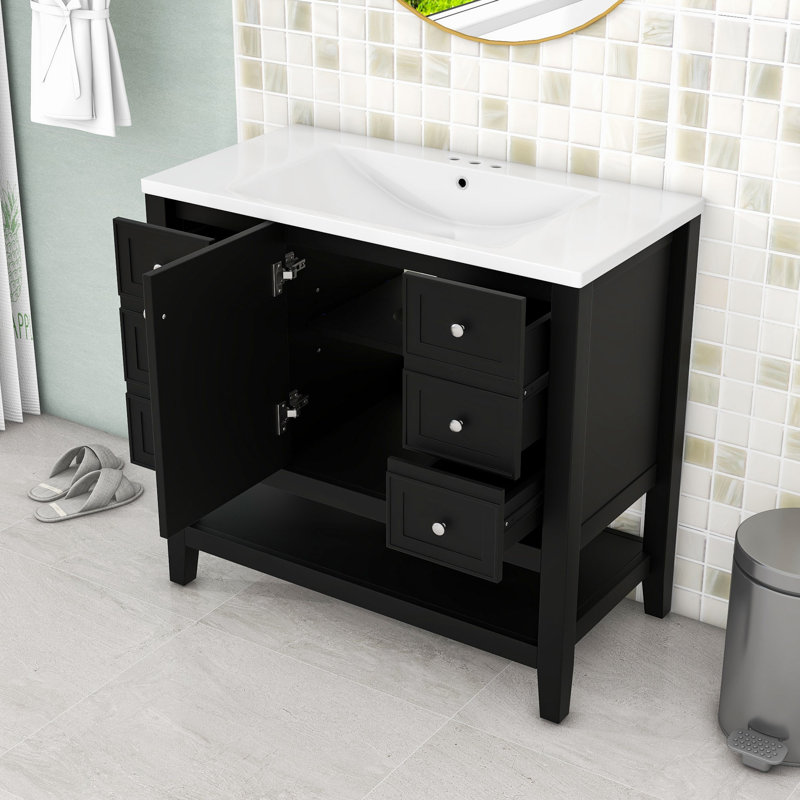 Rhemy 36'' Single Bathroom Vanity with Ceramic Top, Black