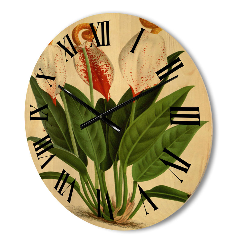 Fleurs rétro I - horloge murale, Moyen, Solid Wood