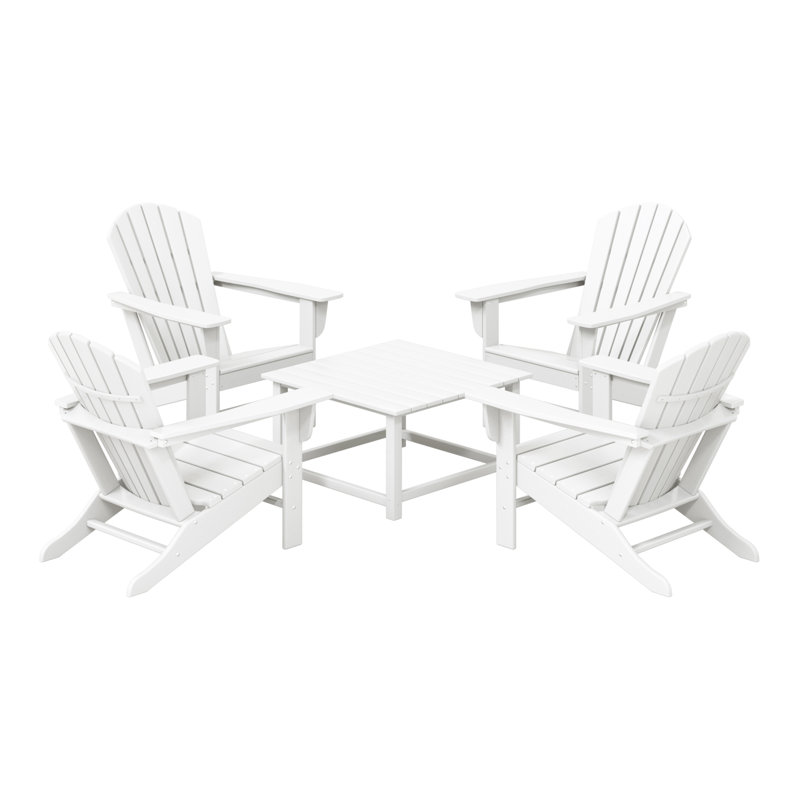 Ensemble de conversation d'extérieur 5 pièces Adirondack avec table basse carrée, Blanc