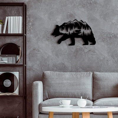 Metal Bear Wall Art - Black - Rustic Forest-Inspired Metal Decor, 14 X 8.5 Inches For Living Room Or Bedroom