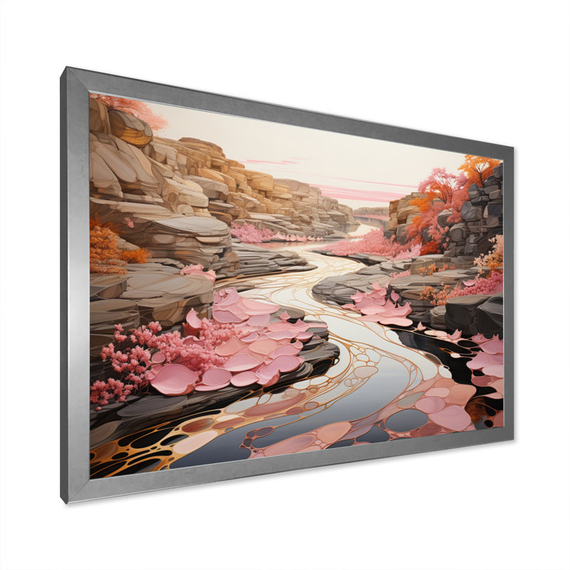 Impression sur toile encadrée rose, Cadre simple argenté, H 12 po x l 20 po x P 1 po