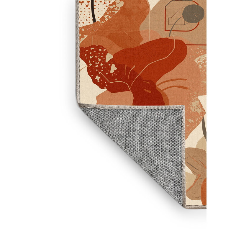 Machine Washable Pascasio Poppy Eclectic Abstract Rug in Beige – Beige Binding, 7' Round