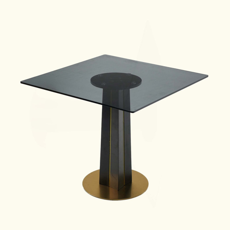 Modern Round Negotiation Table, Tempered Glass, Black