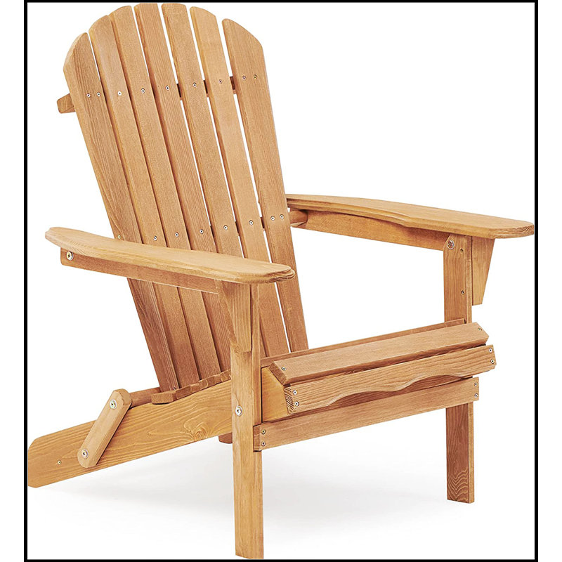Light Brown Wooden Folding Adirondack Chairs with Arms, Set of 2