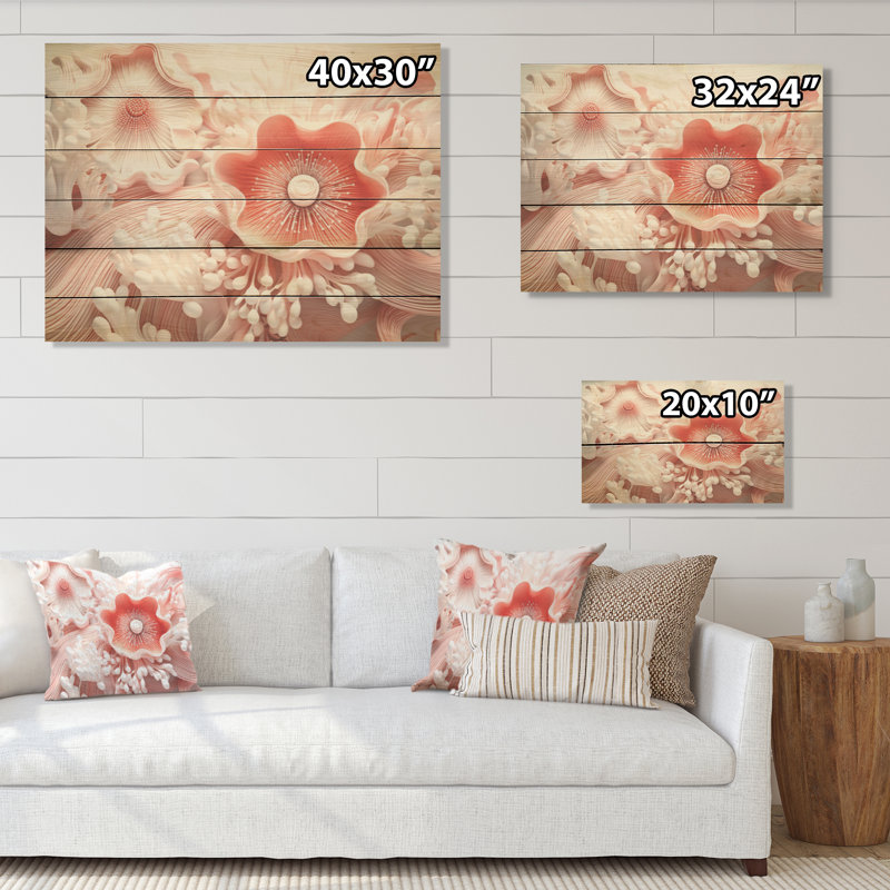 «Giant Plumose Anemone Collage I», art mural bois de corail sous l'eau sur bois de pin naturel, H 30 po x l 40 po
