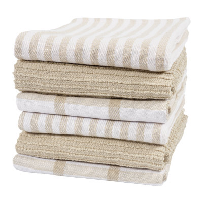 Kaf Home Premium Flat & Terry Kitchen Towel Set Of 6, 100% Cotton, 18" X 28"