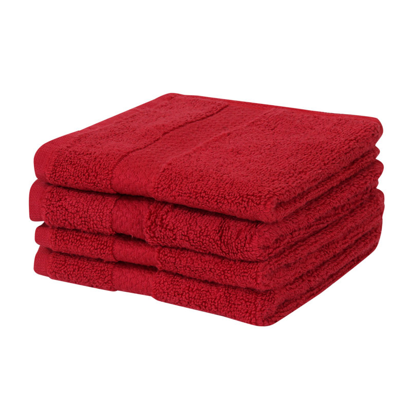 Ensemble de débarbouillettes 100% coton Splash, débarbouillettes et débarbouillettes en coton doux absorbant 550 g / m² pour salle de bain, spa et usage quotidien, certifié OEKO-TEX, paquet de 4, rouge