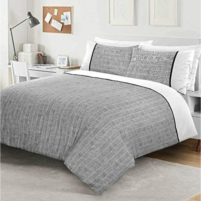 NightComfort Jordan Gray Multi Design Cotton Rich Duvet Cover Set with Pillowcase, Kingsize - 2 Standard Pillowcases