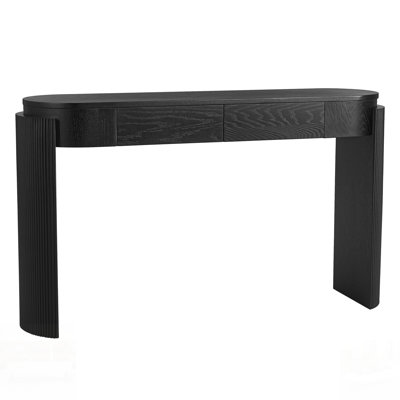 Entryway Table With Wood Grain, Fluted Design, Oval Top, And 2 Drawers For Modern Living And Storage