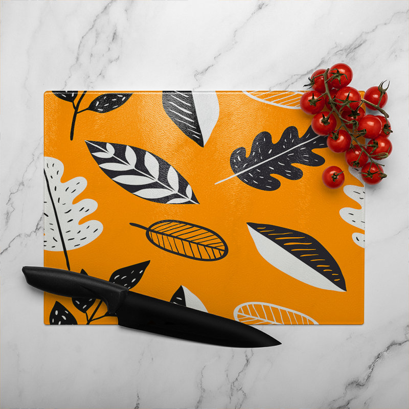 Doodle Leaves Glass Chopping Board, 40cm L x 28cm W