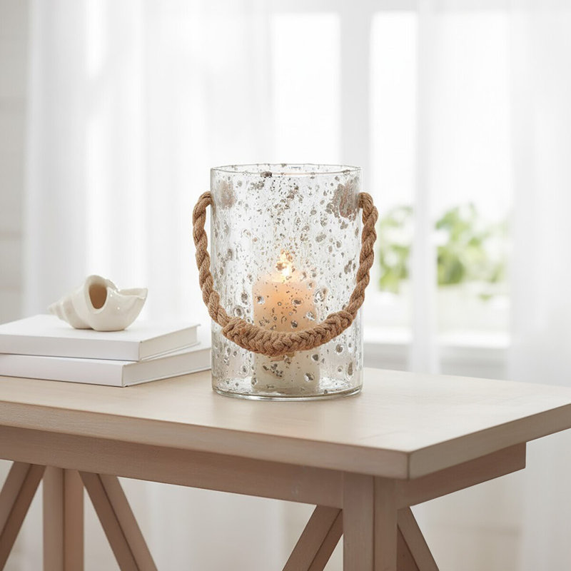 Glass Tabletop Lantern, 24cm H x 17cm W x 17cm D, Natural