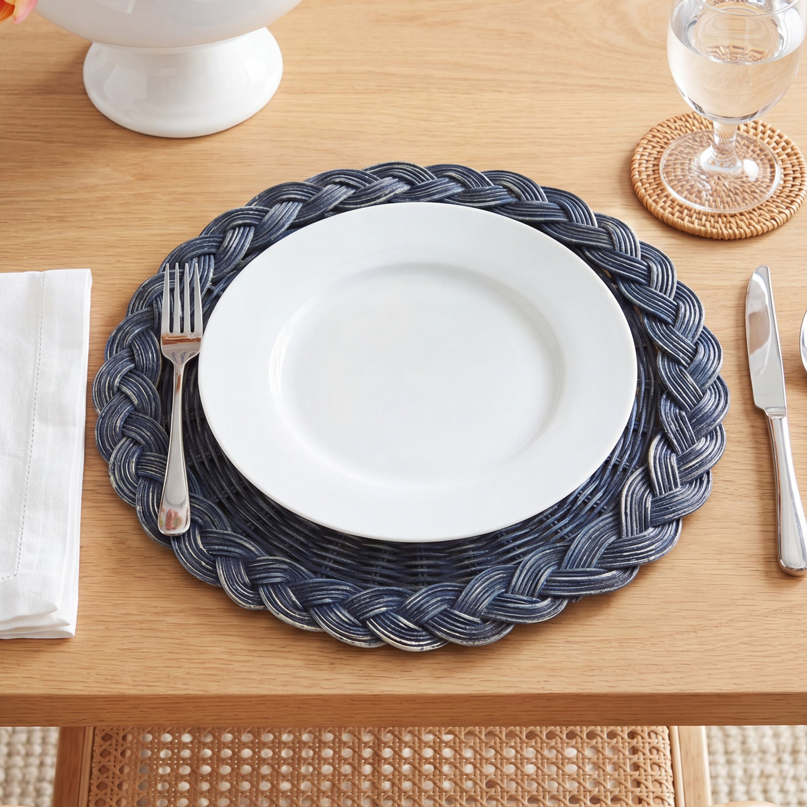 Walden Rattan Placemat, Blue