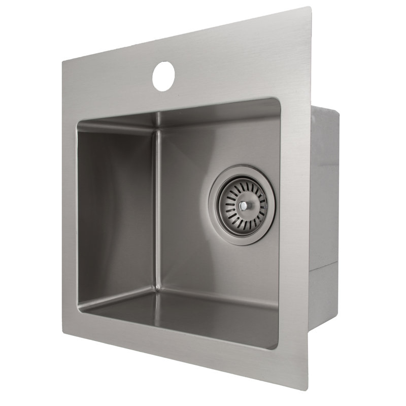 Donner 15" L x 15" W Drop-In Kitchen Sink with Basket Strainer