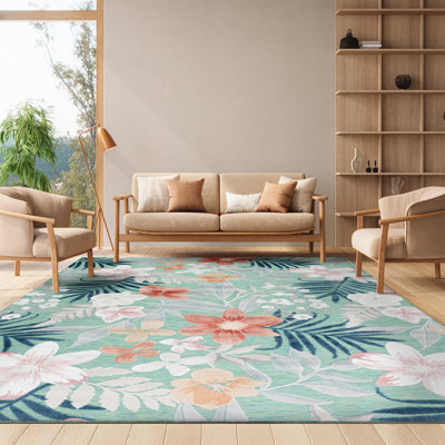 Tapis intérieur / extérieur à motif floral vert / rouille / bleu marine Shutesbury