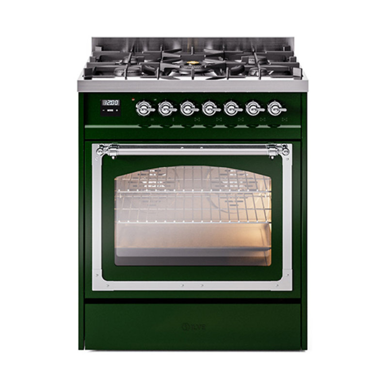 ILVE Nostalgie II Noblesse 30 in Dual Fuel Range, Liquid Propane, Emerald Green/Chrome