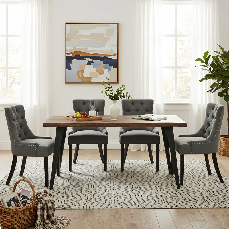 Ensemble de salle à manger 5 pièces 63 po noyer foncé avec 4 chaises rembourrées gris anthracite, Brown