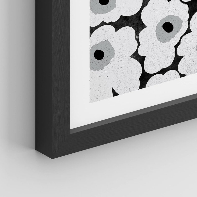 «Black & White Daisy Flower Plant Leaf Fruit», impression sur papier 4 pièces, H 14 po x l 11 po x P 1 po, Noir