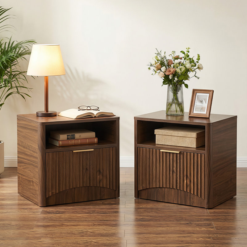 Nightstand  With Charging Station,18.9" W Nightstand With 2 Drawers,modern Bedside Table For Bedroom