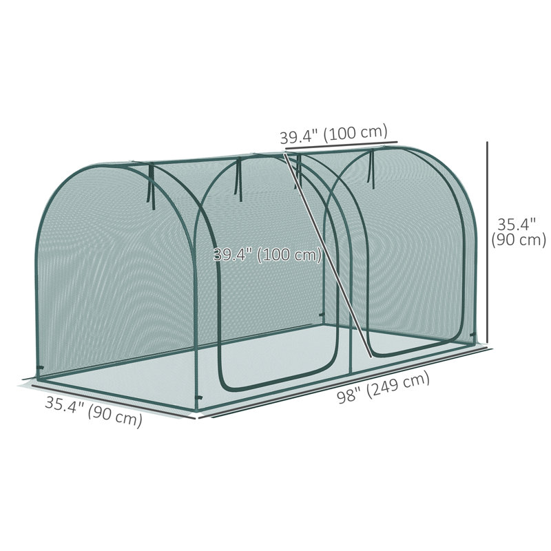 Cage de culture 8 x 3 pi avec deux portes à fermeture à glissière vert foncé