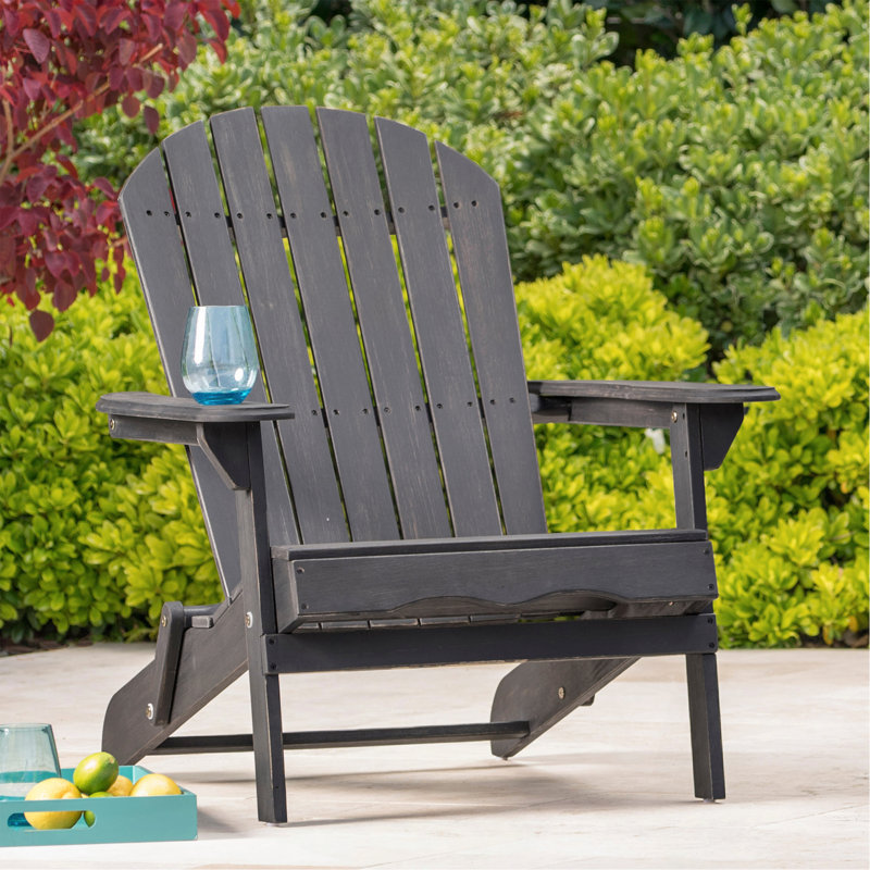 Chaise Adirondack pliable rustique en bois d'acacia pour le confort extérieur, Gris foncé