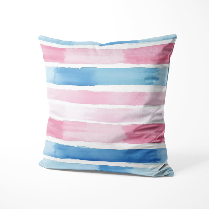 Coussin décoratif rayé - coussin décoratif moderne rose et bleu, H 16 po x l 16 po