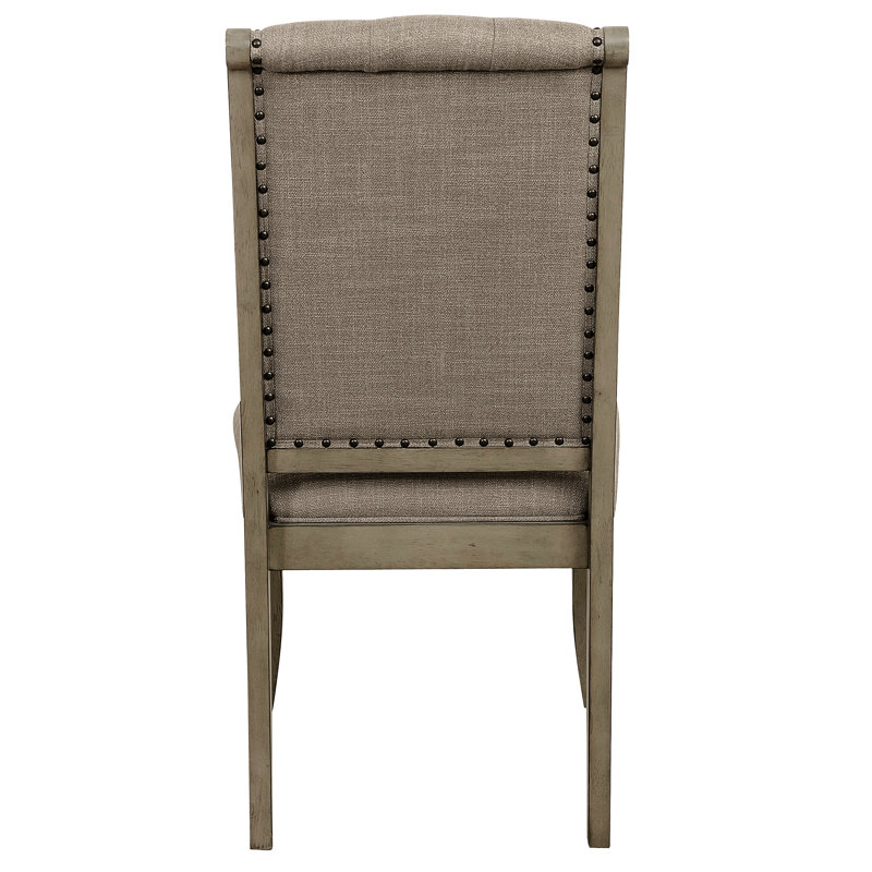 De 2 chaises d'appoint de salle à manger de style traditionnel, tissu cachemire gris, dossier à boutons, garniture cloutée (2) intrigante pour la maison