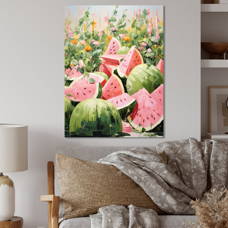 Vert et rose brossé Melon Bounty III - Melon, art mural en métal, H 32 po x l 16 po x P 1 po