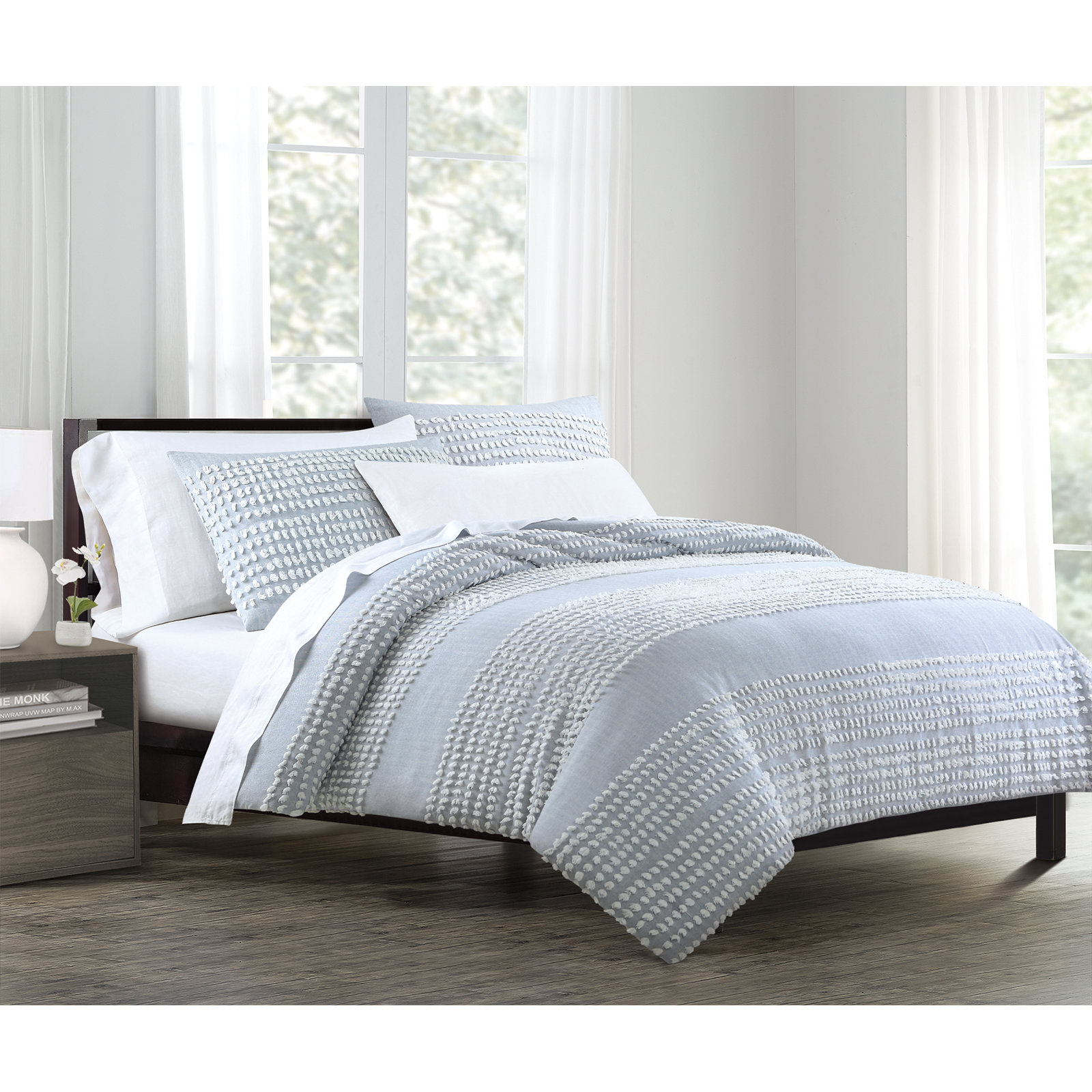 Blinn 100% Cotton Set, Denim Blue, King Duvet Cover + 2 King Shams