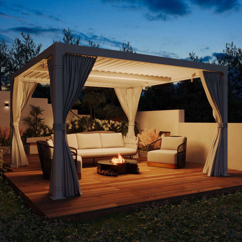 12 Ft. W x 12 Ft. D Metal Pergola with Canopy, White