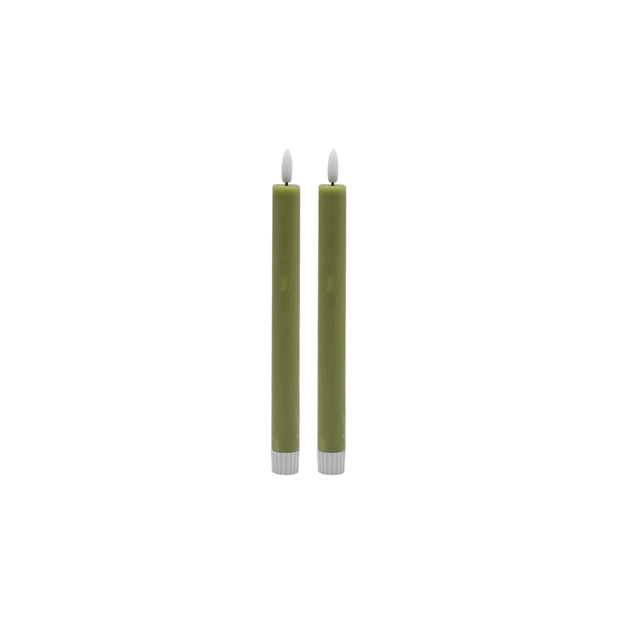 2 Pc Med Flameless Taper Candle, Green