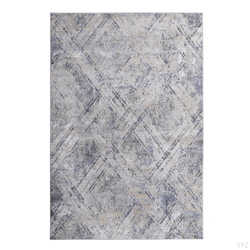 LOOM & LUXE Collection 5X7 Blue/Grey /Geometric Non-Shedding Living Room Bedroom Dining Home Office Stylish And Stain Resistant Area Rug