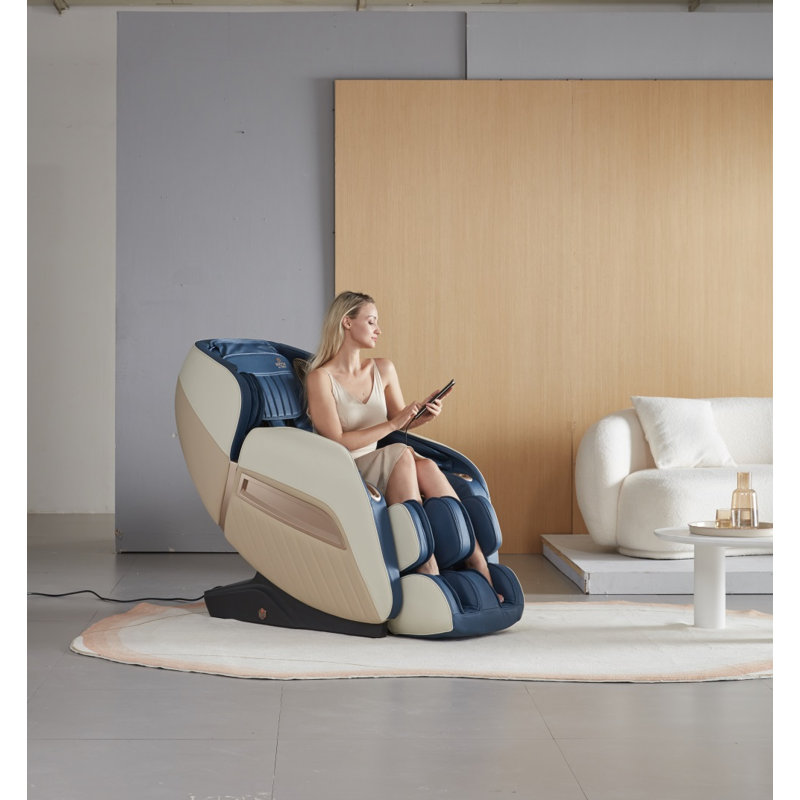 Faux Leather Heated Massage Chair, Blue Faux Leather