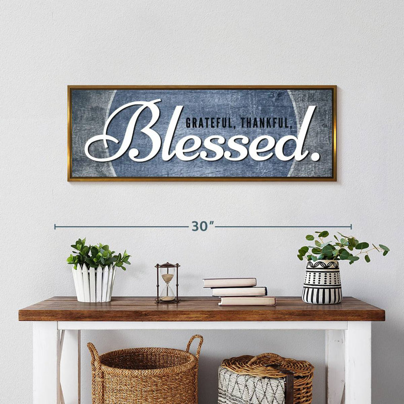 Bienheureux, typographie inspirante, Cadre flottant doré, 28 po x 10 po