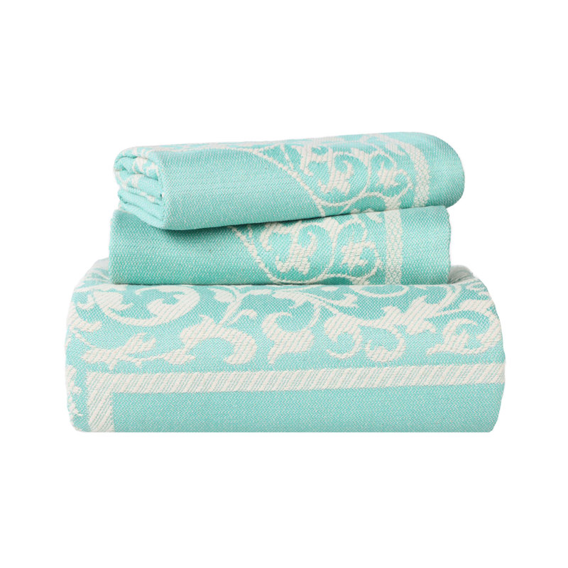 Fifer Lightweight Cotton Blend Oversized Jacquard Farmhouse Mandala Bedspread Set, Full, Turquoise