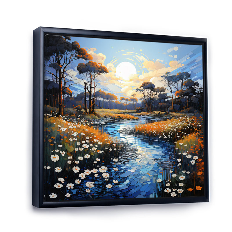 Pointillism River Charm - Pointillism Wall Art Prints, Cadre flottant noir, H 16 po x l 16 po x P 1 po