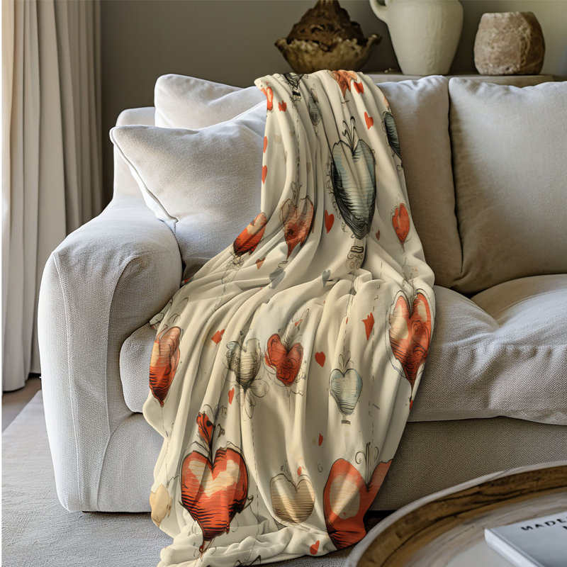 Jeté 1 pièce Sherpa, 50 po x 60 po, Jetons d'amour antiques
