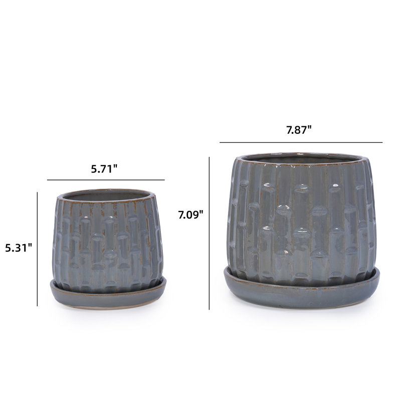 Indoor/Outdoor Modern Ceramic Pot Planter with Drainage Hole Set of 2, Gray