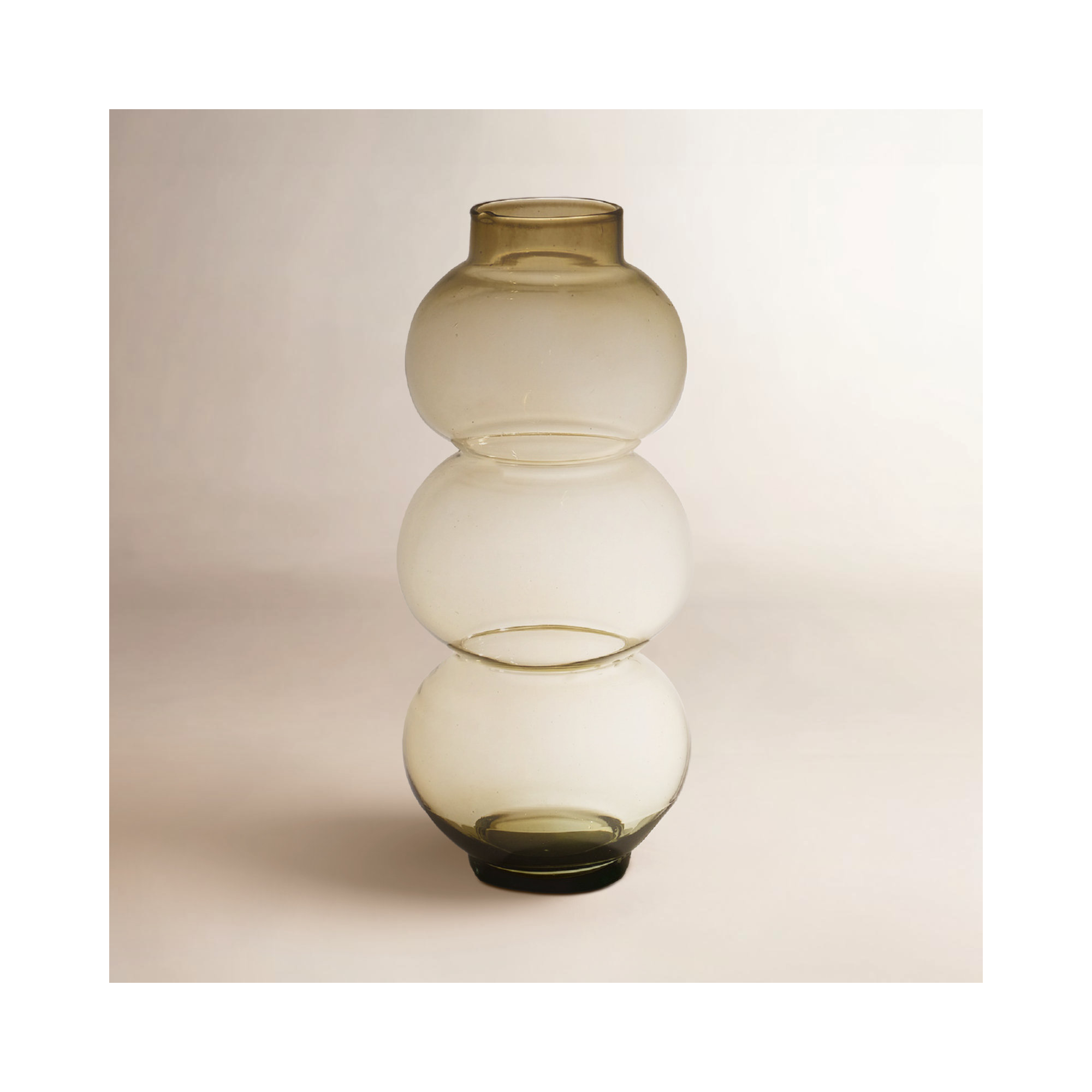 Round Trio Low Neck Mouthblown Recycled Glass Vase Dia 6.3", Brown
