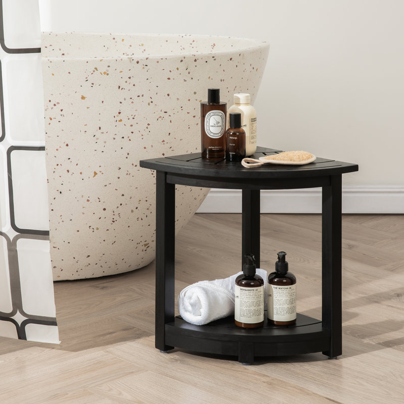 Alandis 17.9'' W Solid Wood Corner Shower Bench, Black
