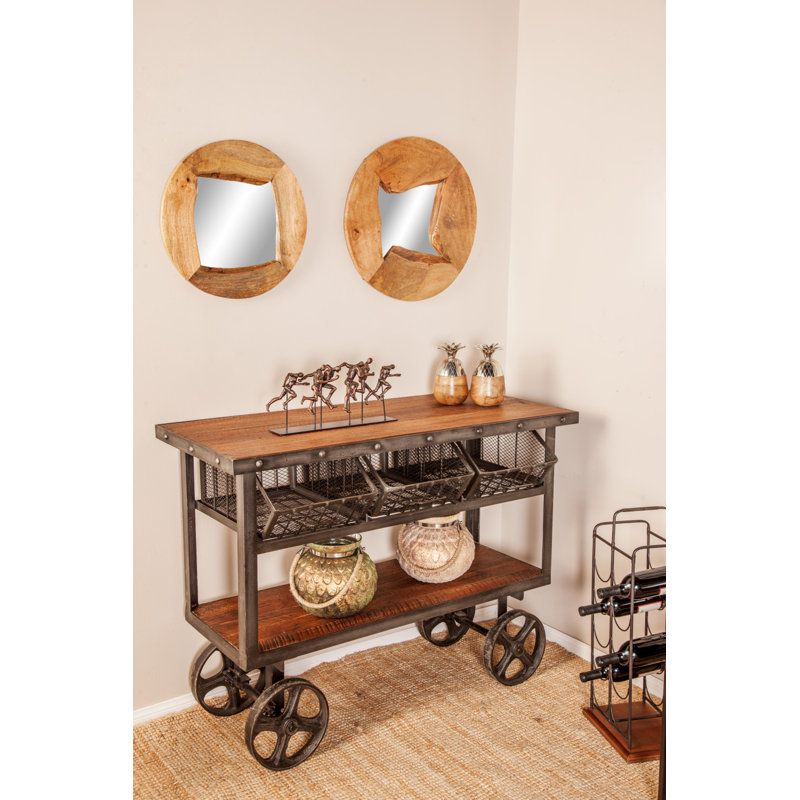Black Metal Industrial Rolling Cart 3 Basket Drawers Console Table
