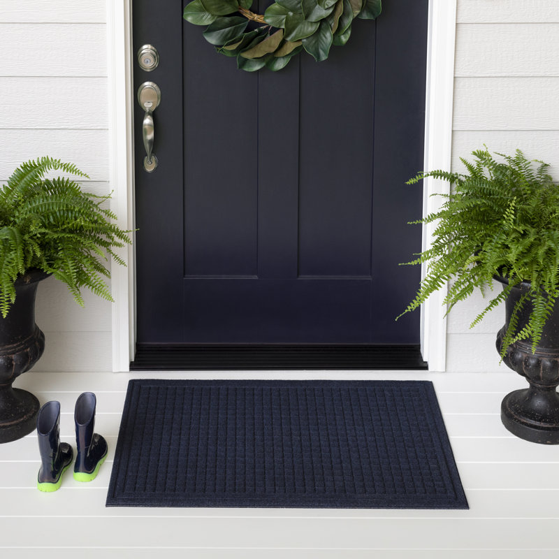 Caire Grid Impressions Recycled Rubber All Weather Outdoor Door Mat, 3' X 4', Blue