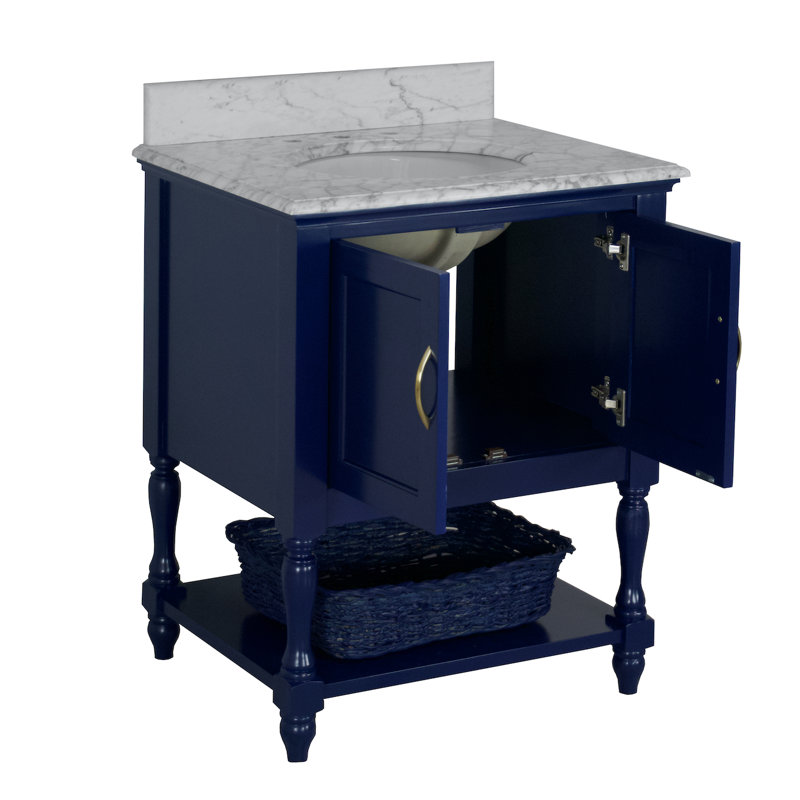 Ensemble de meuble-lavabo simple 30 po Hampton, Marbre de Carrare, Bleu royal
