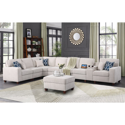 Canapé modulaire polyvalent avec repose-pieds, console porte-gobelet et coussins de dossier amovibles pour un nettoyage facile et une assise confortable