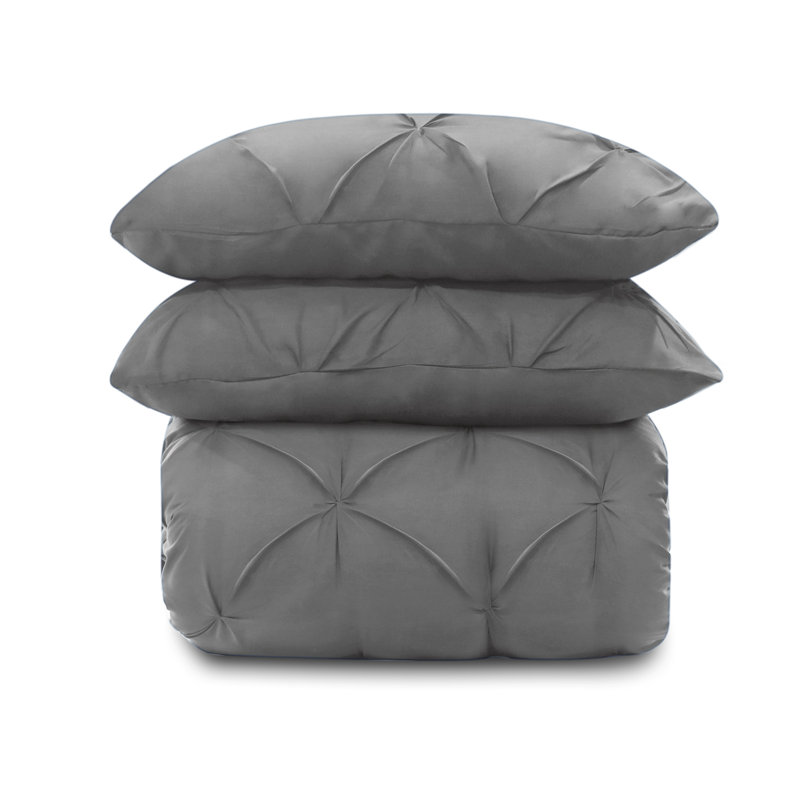 Alaray Microfiber Solid Colour Duvet Cover Set with Pillowcases Included, Double, Grey