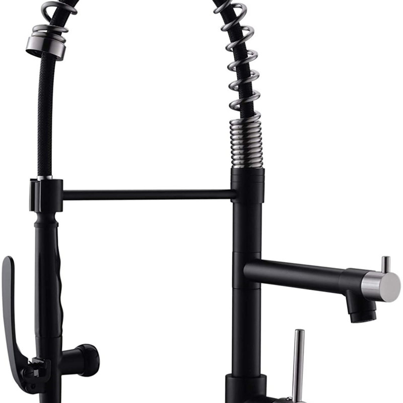Robinet d'évier de cuisine commercial noir et nickel, poignée simple, Noir / argenté